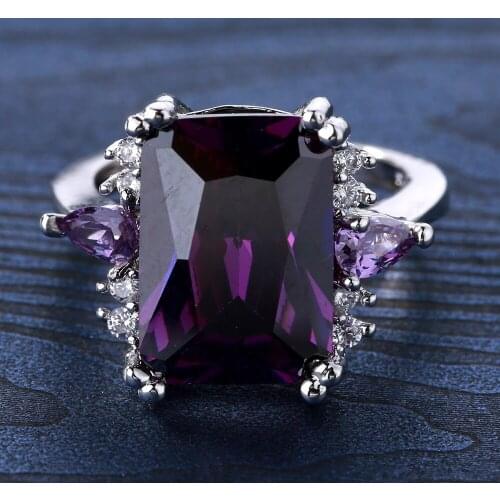 Charms Purple Zircon Rings for Women Jewelry Ring Engagement Wedding Birthday Christmas Gift