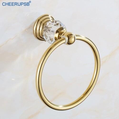 Hand Towel Wall Mount Bathroom Round Ring Bath Towels Support Gold Chrome Plate Holder Stainless Steel Crystal WC Accessories K2