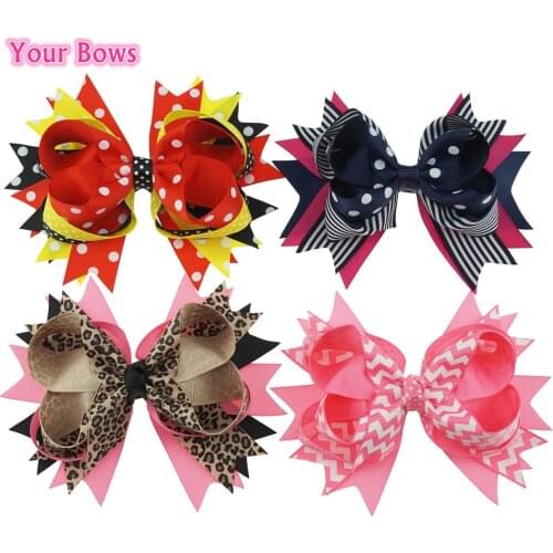 Your Bows 5.5 Inches Cute Hairpin Girls Hair Bows Striped Ribbon Bows Hair Clips Headbands Girl Headwear Kids Hair Accessories