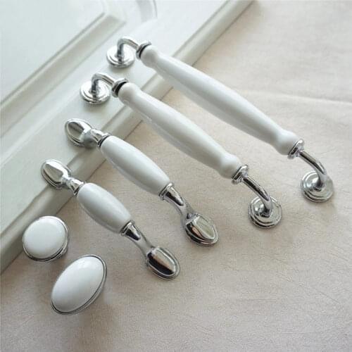 3'' 5'' White Ceramic Furniture Handle Zinc Alloy Chrome Cabinet Pulls Drawer Knobs Wardrobe Pull Knob Simple Kitchen Fittings