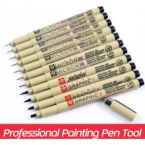 Sakura 11pcs Pigma Micron Needle Waterproof Fine Lines Black Sketch Marker Pen For Design Manga Brush Drawing manga Art Supplies