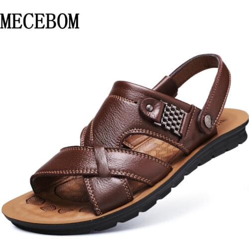 Summer Mens Sandals Leisure Quality Leather Casual Shoes Male Slip-on Beach Sandals Big Size 47 Leather Men Sandals