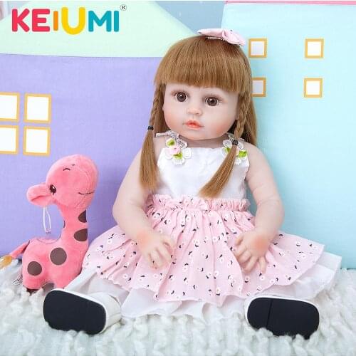KEIUMI 19 Inch Silicone Reborn Baby Dolls DIY Long Hair Full Silicone Reborn Baby Bebe Toys Gifts For Children Birthday Xams