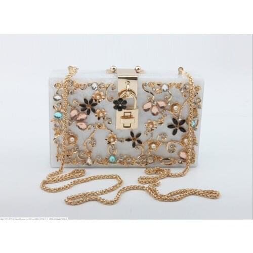 Women Fashion Day Clutches bags Handbag Acrylic Evening bags Party Dinner gift Box bag Clutch purse wallet Chain Shoulder Bag