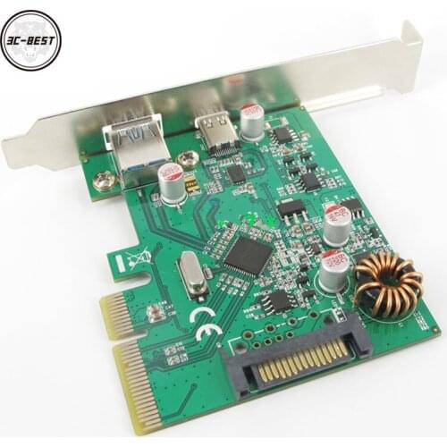 High Quality PCIE PCI Express X4 to USB 3.1 Converter 4X PCIE to USB Type A and Type C Adapter with SATA 15Pin Socket