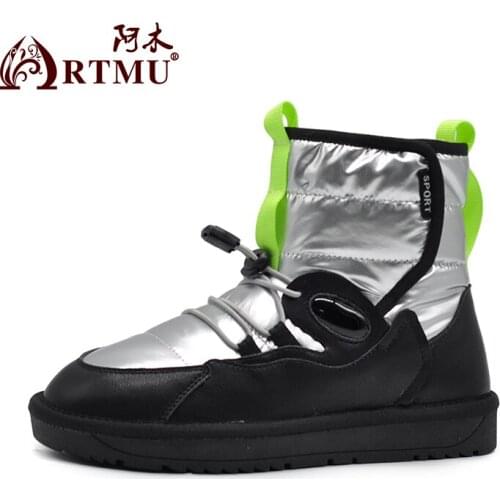 Artmu 2021 New Winter Snow Boots Warm Plush Inner Anti-slip Thick Hook Loop Women Boots Cotton Shoes Short Ladies Platform Shoes