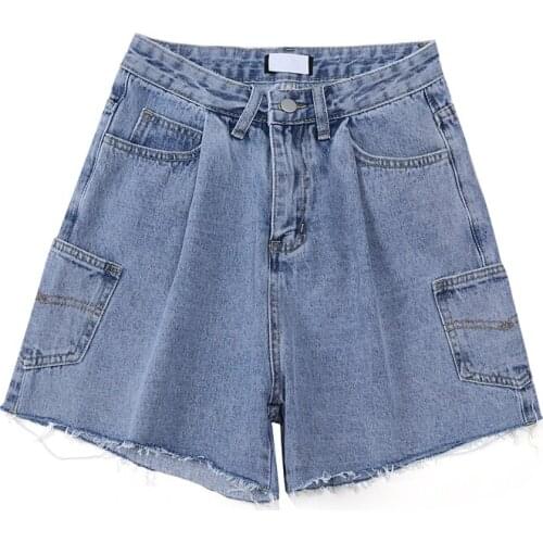 2021 New High Waist Women Jeans Summer Y2K Streetwear Straight Denim Trouser Vintage Baggy Wide Leg Knee Length Shorts