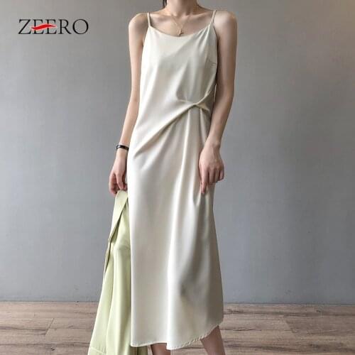 2021 Summer Womens Satin Vest Dress Dress O-Neck Sleeve Slim Dress Fashion Bodycon All-match Base Midi Dresses Office Style