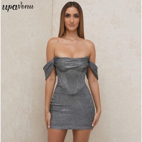 Free Shipping 2021 New Sexy Shiny Dress Womens Card Shoulder Halter Bodycon Dress Celebrity Club Night Party Dresses Vestidos