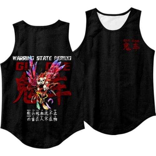 Men Fitness Stringer Loose Sleeveless Round Neck Vest Summer New Mens Fashion Gyms Clothing Black Print Tank Top