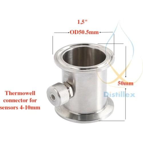 1.5" OD50.5mm Tri-Clamp Thermowell Pipe, connector for sensors diameter 4-10mm , Stainless Steel 304, Silicone Seal