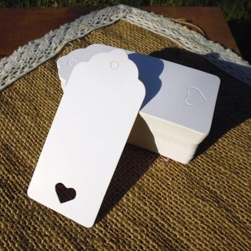 100pcs White Bookmark with Heart-shaped Hollow Gift Tags Price Label DIY Paper Hang Tags with Hemp String 4x9cm