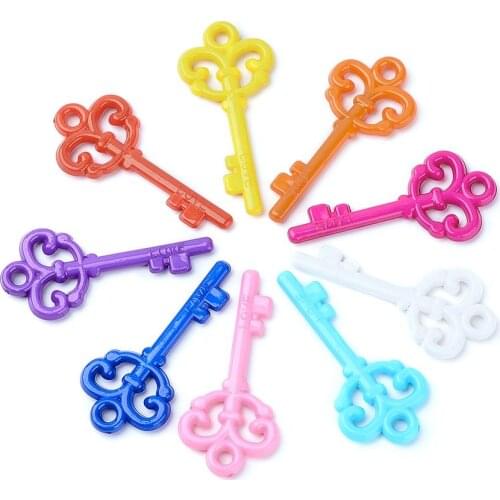 20Pcs Mixed Opaque Acrylic Key Pendants Charms for DIY Bracelet Necklace DIY Jewelry Making Accessories 62x29x4.5mm, Hole: 4mm