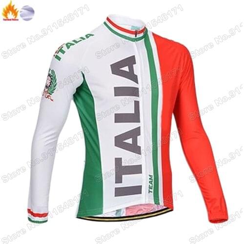 2021 Team ITALIA Winter Cycling Jersey Long Sleeve Clothing Race Road Bike Shirts Bicycle Tops MTB Uniform Maillot
