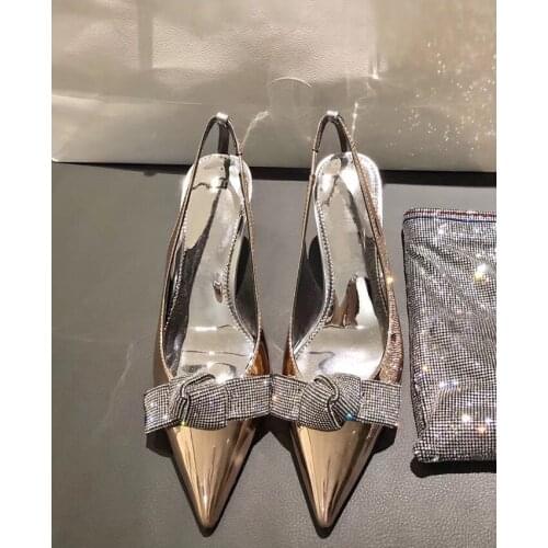 2021New Bling Rhinestone Bowknot Sandals Ladies Pumps Pointed Toe Silver Party Pumps Women High Heels Elegant Wedding Shoes