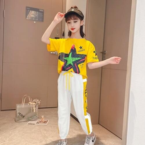 2021 Girl Outfits Summer Teeager Kid Children Girls Clothes Sets T Shirt Tops & Pants 2 Pieces Set 4 5 6 7 8 9 10 11 12 13 Years