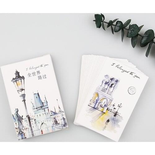 28 Sheets/Set Passing the World Hand Painted Watercolor City Lomo Card/Greeting Postcard/Birthday Letter Gift Card