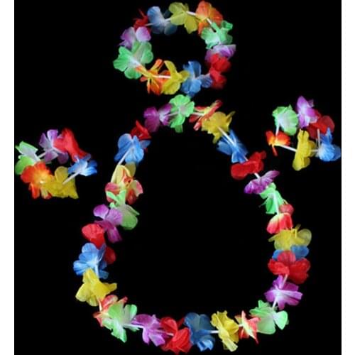 4 Pcs/set Hawaiian Tropical Hula Luau Grass Dance Head Neck Wrist Garland