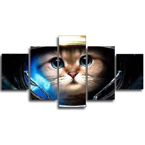 5 Panel Fashion Cute Cat HD Printed Posters Home Decor Canvas Painting Print Wall Picture For Living Room