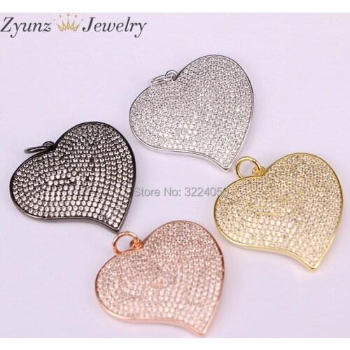 5PCS Pave CZ Heart Necklace Crystal Zircon Micro Paved Heart Pendant For Women Jewelry
