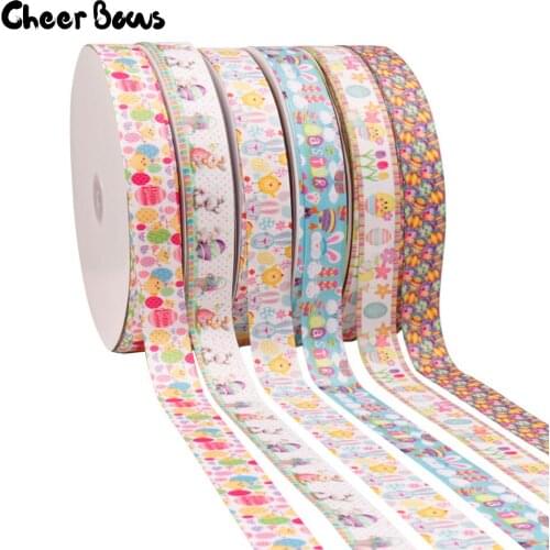 5Y/lot 25mm Easter Ribbon Grosgrain Cute Rabbit Colorful Eggs Printed Tape DIY Hair Bows Handmade Festival Party Decor Ribbons