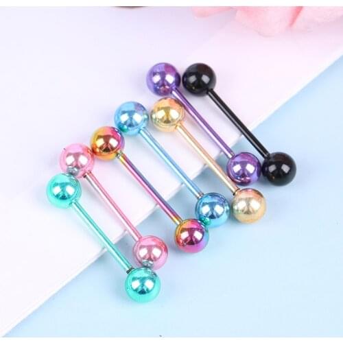 7 Color/Set The Plating Color Steel Stainless Steel Rods Tongue Nailed Double Ball Dumbbell Milk Body Piercing Jewelry