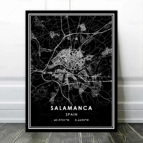 Black and White World City Map SALAMANCA Wall Art Canvas Poster Prints Nordic Style Paintings Picture Living Room decoration