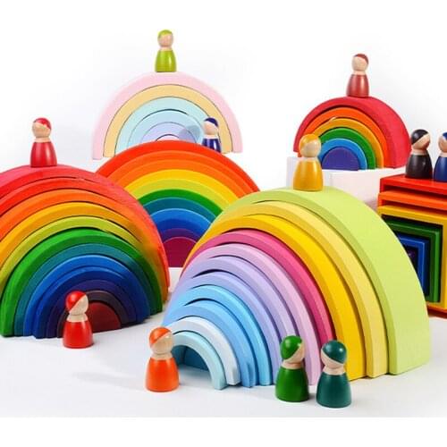 Baby Toys Rainbow Stacker Wooden Toys For Children Learning Building Blocks Creative Montessori Educational Toy