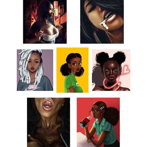 Europe Black girls Illustration arts Patches for clothes DIY custom patches thermo-stickers for woman T-shirt