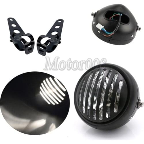 6 1/2" Motorcycle Grill Side Mount Headlight /w 28mm-36mm Bracket For Harley Bobber Dyna Cruiser Cafe Racer