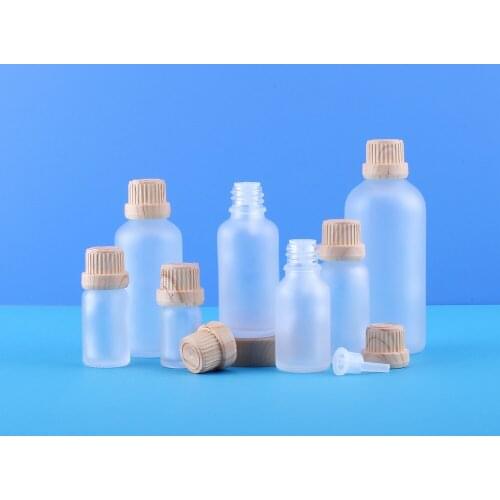10Pcs/lot 5ml 10ml 30ml 50ml 100ml Essential Oil Bottles & Transparent Frosted Glass Sample Vials with Plastic Wood grain cover