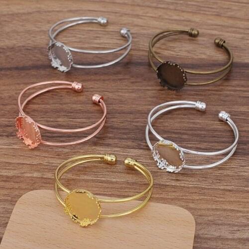 Women Cuff Bangle Settings with 20mm 25mm Round Crown Bezel Glass Cabochons Base Open Bracelet Bangle DIY Findings Multi-color