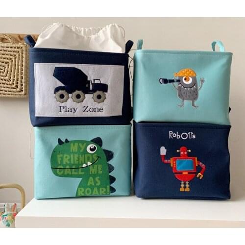 Robot Dinosaur Canvas Storage Square Bag For Toys Clothes Kids Room Organizer Bag Pouch Thick Canvas Storage Kids Boy Room Bag