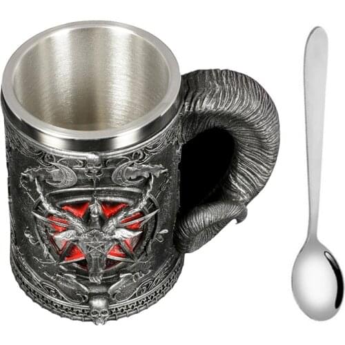 New Horn Handle Coffee Cup 600ML Beer Mug With Spoon Stainless Steel Mug With Handle Office Teacup Gift For Men