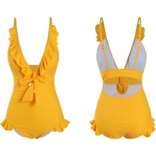 Bikinis Set Swimwear Sexy High Waist Lotus Leaf Low Collar Backless Bikini Swimsuit with Chest Pad for Swimming Pool