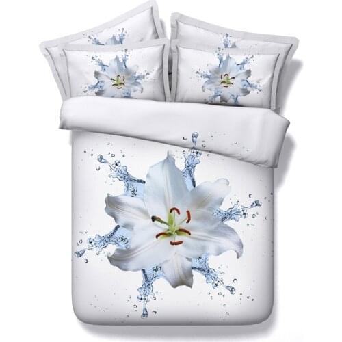 4PCS/Set/Lot 3D White floral flower bedding set duvet cover sets bedspread bed in a bag sheet linen Cal king queen size twin bed