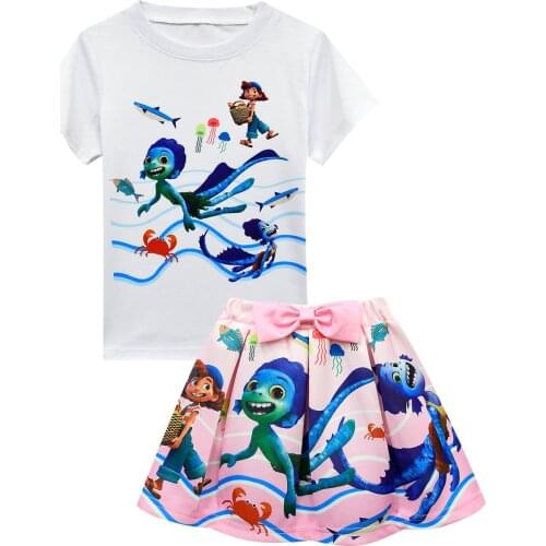 2021 Girls Boys Summer Clothing Set Movie Luca Kids Sports T Shirt+skirt 2-piece Set Baby Comfortable Outfits Casual Clothes