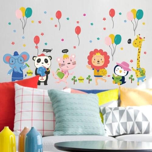 Cartoon zoo Animal Balloon Wall Stickers For Kids Rooms Girls Bedroom nursery School Home Decor Art Background PVC Sticker Mural