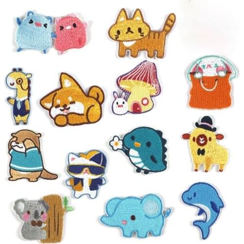 Cartoon Giraffe Elephant Dog Patches for Clothes Iron on Transfer Appliques 3D DIY Sloth Rabbit Anime Animals Embroidery Badges