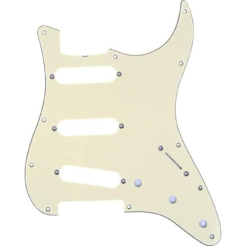 Musiclily Pro 11-Hole 60s 64 Vintage Style Strat SSS Pickguard for American Stratocaster Guitar, 3Ply Cream
