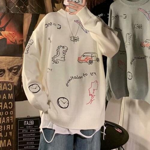 2020 Autumn Winter Men Pullover Casual Sweaters Male Knitted Korean Sweater Carton Print Mens Fashion New Clothes