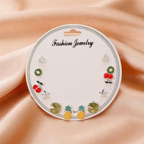 Mini Cute Leaf Fruit Star Earrings Set For Women Girls Trendy Moon Orange Strawberry Shaped Stud Ear Jewelry Gifts 6 Pairs