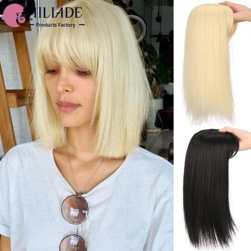 AILIADE Synthetic Hair Pieces 3 Clips In Hair Extensions With Bangs Golden Black Brown Straight Clip In Hair Pieces For Women