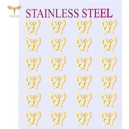 Cute Insect Butterfly Stud Earring Hollow Heart Stainless Steel Pin Studs for Women Fashion Jewelly 12Pairs Wholesale
