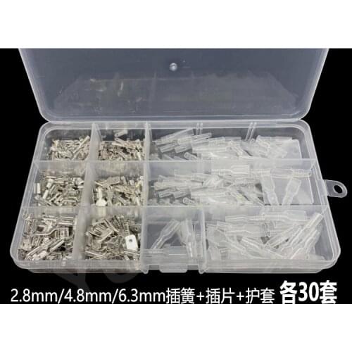 1box 2.8/4.8/6.3mm Male & Female Crimp Terminals Spade Sleeve for wire 0.5mm2-1.5mm2 22-16 AWG Wrap Connector box kit 270PCS