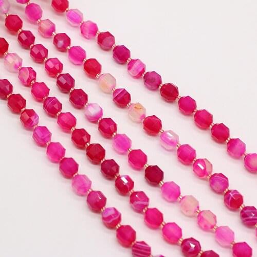 14'' Strand Natural Rose Red Striped Agates Stone Bead Faceted Loose Onyx Gem Cut Beads for Jewelry Making DIY Necklace Bracelet