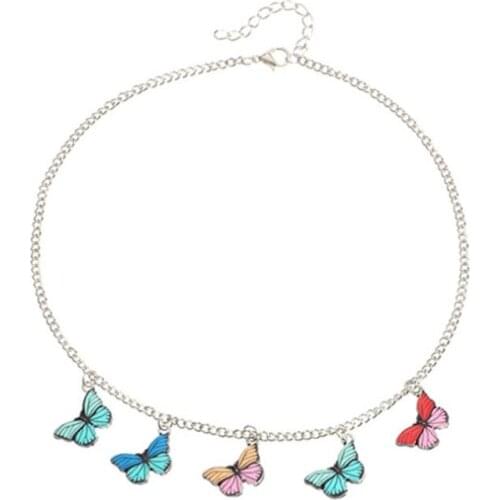 Stainless Steel Colorful Butterfly Choker Necklace Circle Heavy Cuban Chunky Chain Punk Gothic Necklaces for Women Girls