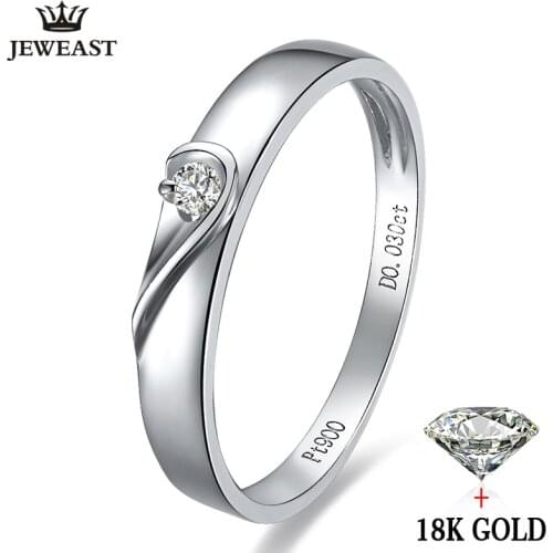 18K Pure Gold lovers Ring Diamond Couple Pair Rings of Marriage Genuine Female Wedding Couple Engagement Support
