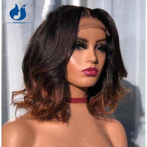 Amethyst Ombre Short Bob Cut Lace Front Wigs Brazilian Remy 13x4 Short Wave Lace Front Human Hair Wigs Bob Middle Part