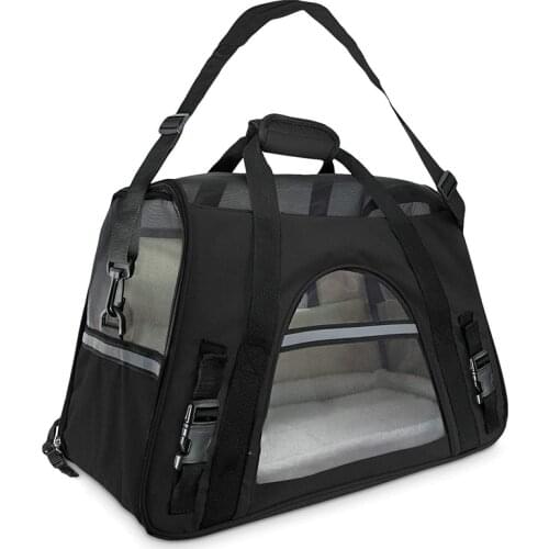 Soft-Sided Carriers for Cats and Dogs Air-Plane Travel On-Board Under Seat Carrying Bag with Fleece Bolster Bed